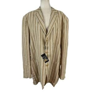 New Bugatchi Men's Three Button Linen Single Breasted Striped Blazer Suit XXL